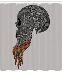 Abstract Art Skull Beard Print Shower Curtain for Indie Bathroom Decor by Ikfashoni