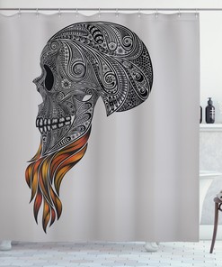 Abstract Art Skull Beard Print Shower Curtain for Indie Bathroom Decor by Ikfashoni