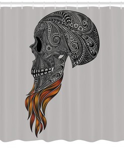 Abstract Art Skull Beard Print Shower Curtain for Indie Bathroom Decor by Ikfashoni