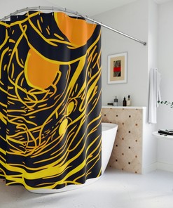 Abstract Art Sunrise Shower Curtain - Waterproof Fabric with Modern and Inviting Design, Perfect for Kids