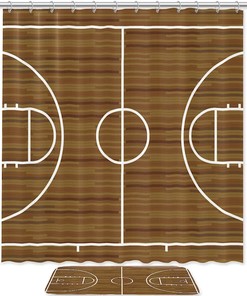 Abstract Basketball Court Print Shower Curtain- Modern Sports Game Themed Bathroom Decor