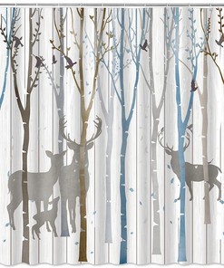 Abstract Birch Forest Vintage Rustic Shower Curtain for Woodland Bathroom