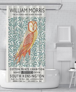 Abstract Bird Green Leaf Shower Curtain With William Morris Style For An Artistic Bathroom
