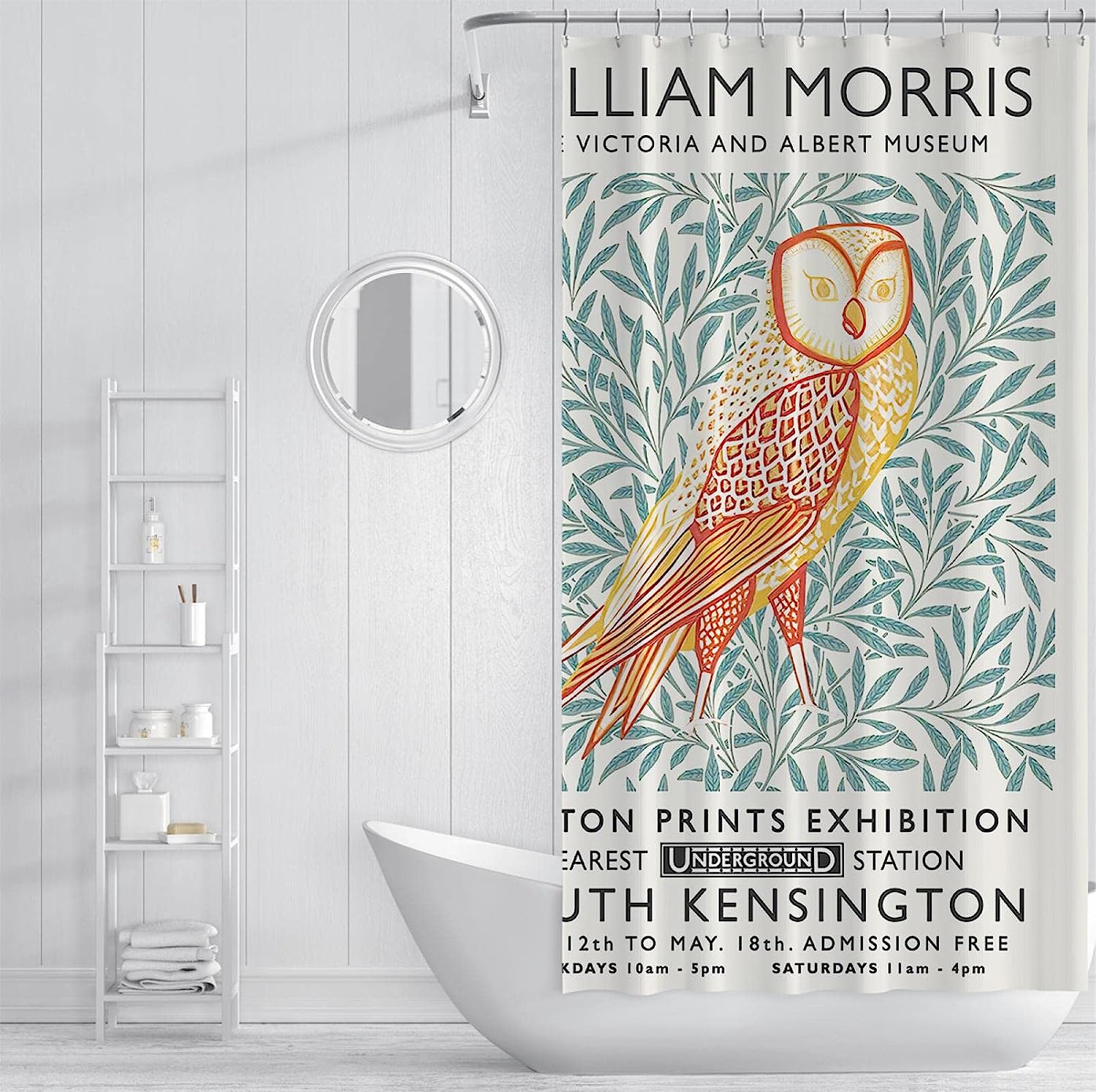 Abstract Bird Green Leaf Shower Curtain With William Morris Style For An Artistic Bathroom - Image 3