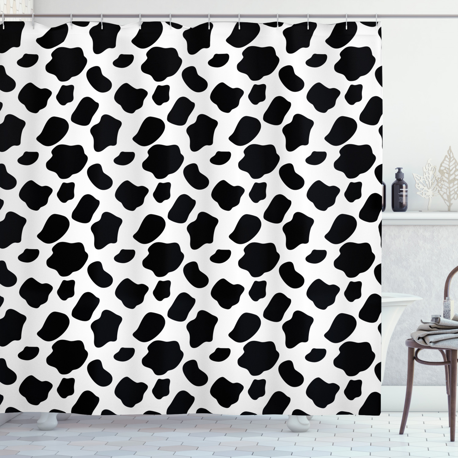 Abstract Black White Pattern Cow Print Shower Curtain - Perfect For Your Modern And Minimalist Bathroom Style - Image 3