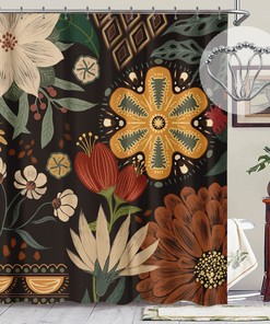 Abstract Bohemian Floral Botanical Print Shower Curtain For Bathroom