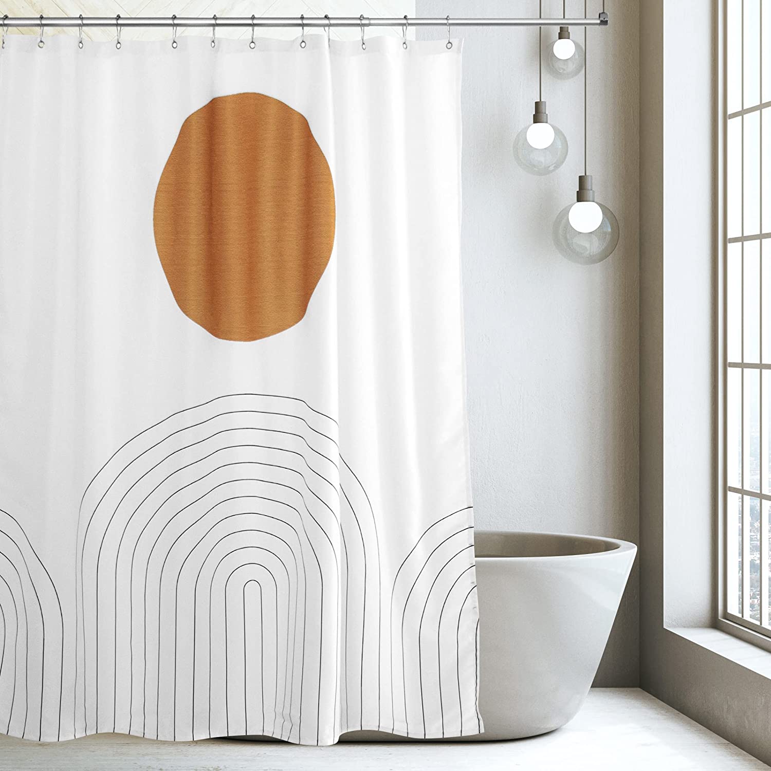 Abstract Boho Aztec Southwest Design Shower Curtain, Minimalist and Modern Waterproof Fabric for Bathroom Decor