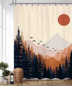 Abstract Boho Mid Century Mountain Sunset Shower Curtain for a Contemporary Bathroom