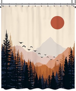 Abstract Boho Mid Century Mountain Sunset Shower Curtain for a Contemporary Bathroom