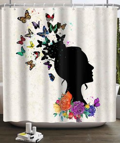 Abstract Butterfly Art Shower Curtain - African American Black Girl Bathroom Decor