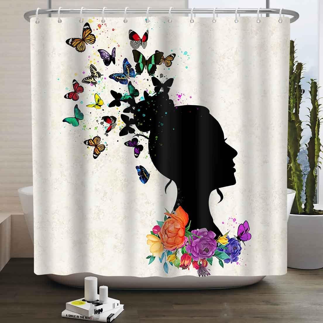 Abstract Butterfly Art Shower Curtain - African American Black Girl Bathroom Decor