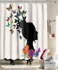 Abstract Butterfly Art Shower Curtain - African American Black Girl Bathroom Decor