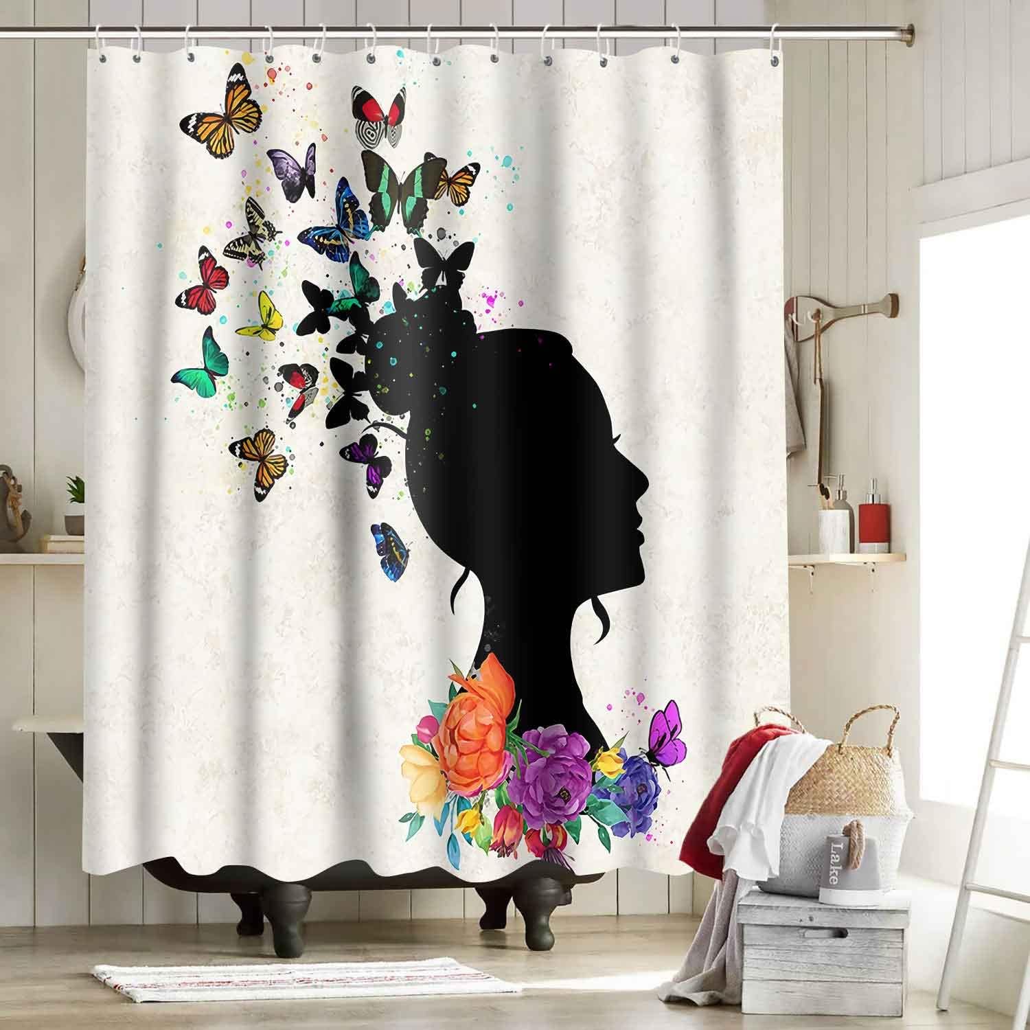 Abstract Butterfly Art Shower Curtain - African American Black Girl Bathroom Decor