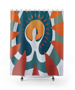 Abstract Colorful Boho Sun Shower Curtain with Unique Cloth Fabric Design and Funky Art for Master Bathroom Decor 