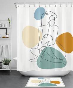 Abstract Colorful Geometric Line Body Fabric Shower Curtain, Ideal For Modern Bathroom Decor