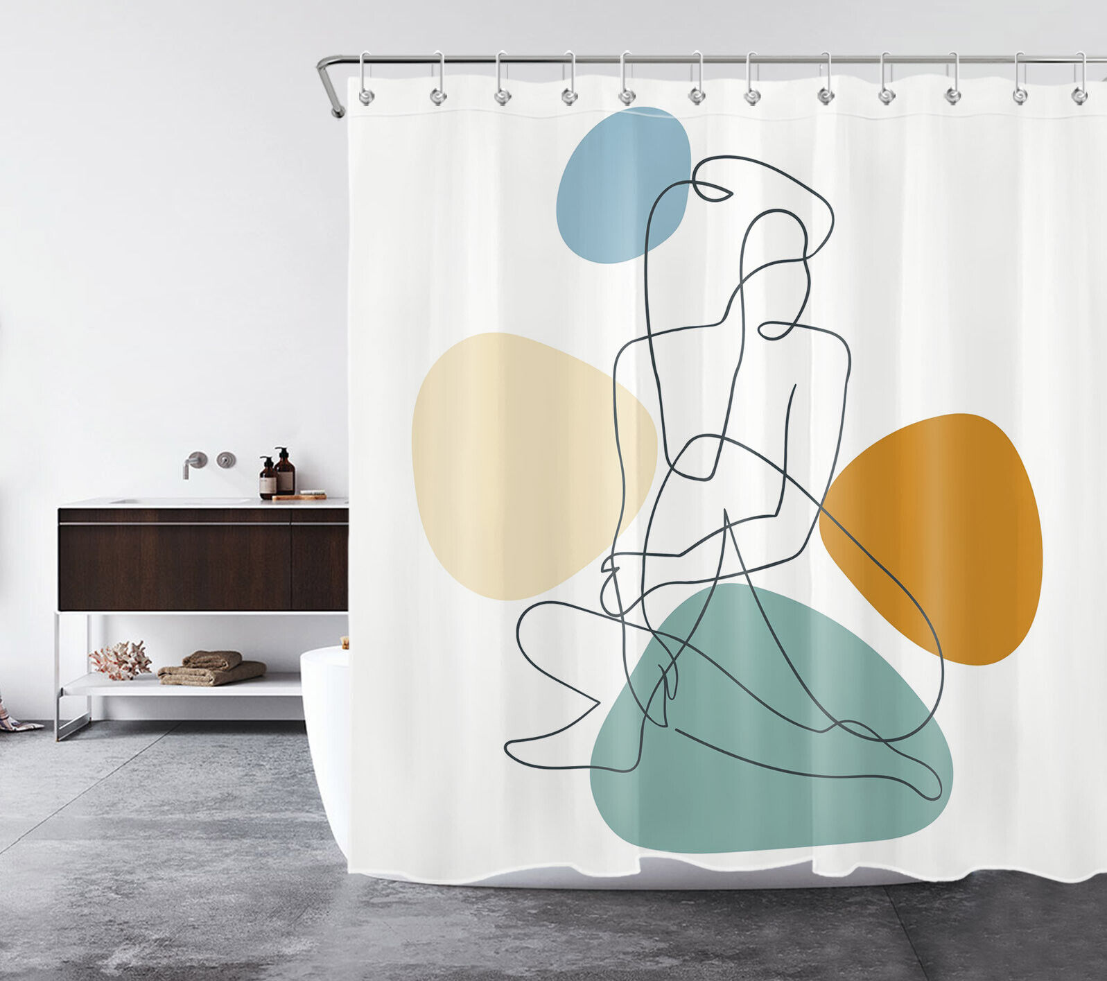 Abstract Colorful Geometric Line Body Fabric Shower Curtain, Ideal For Modern Bathroom Decor - Image 2
