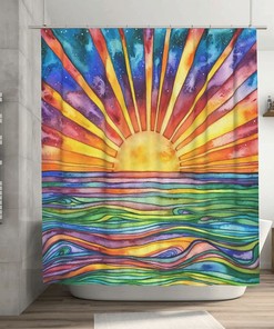 Abstract Colorful Sun Fabric Shower Curtain for Bathroom, Waterproof - Ohocut