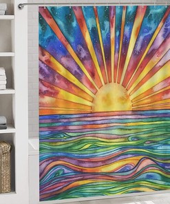 Abstract Colorful Sun Fabric Shower Curtain for Bathroom, Waterproof - Ohocut