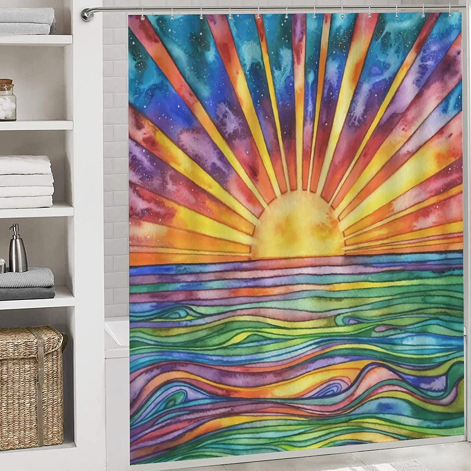 Abstract Colorful Sun Fabric Shower Curtain for Bathroom, Waterproof - Ohocut