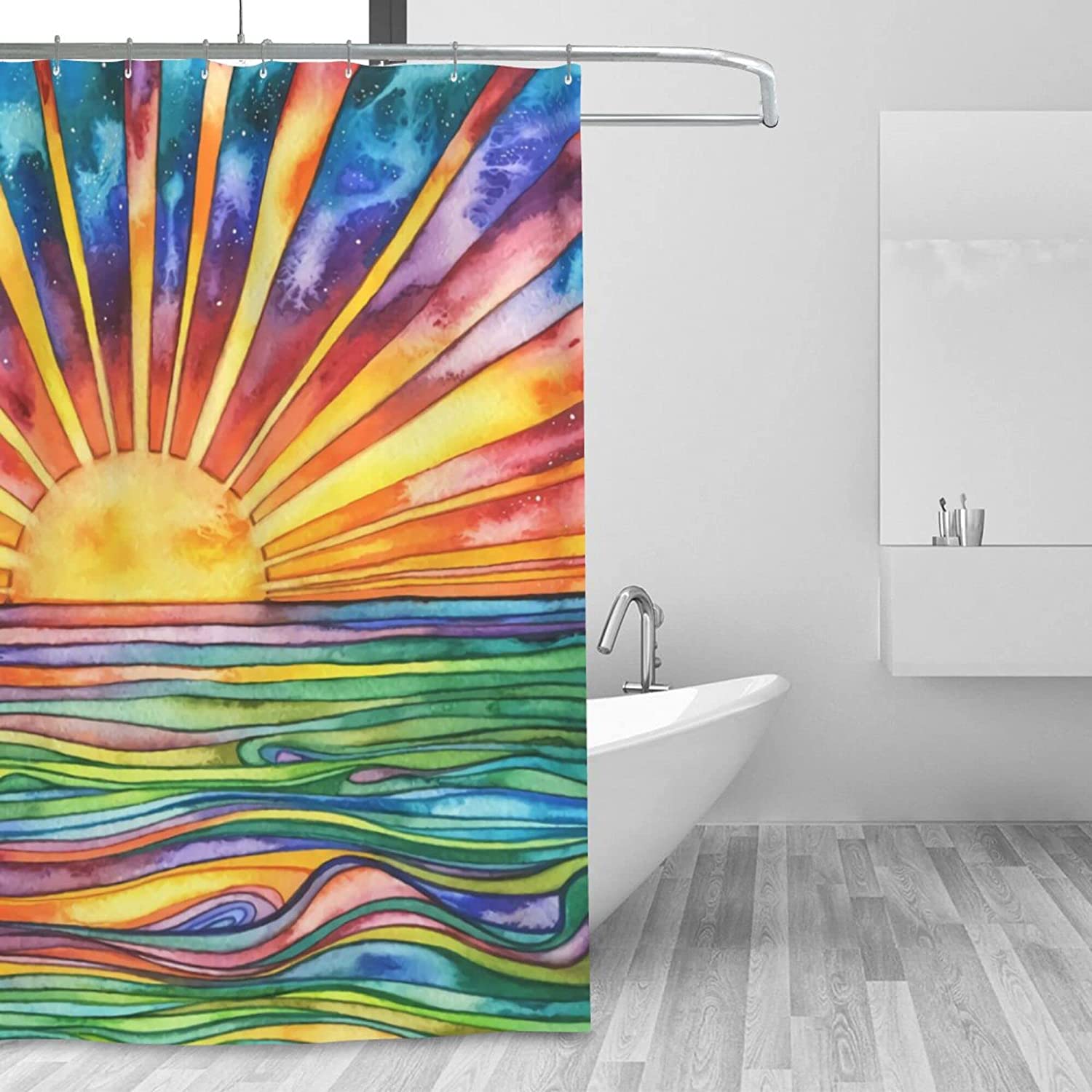 Abstract Colorful Sun Fabric Shower Curtain for Bathroom, Waterproof - Ohocut