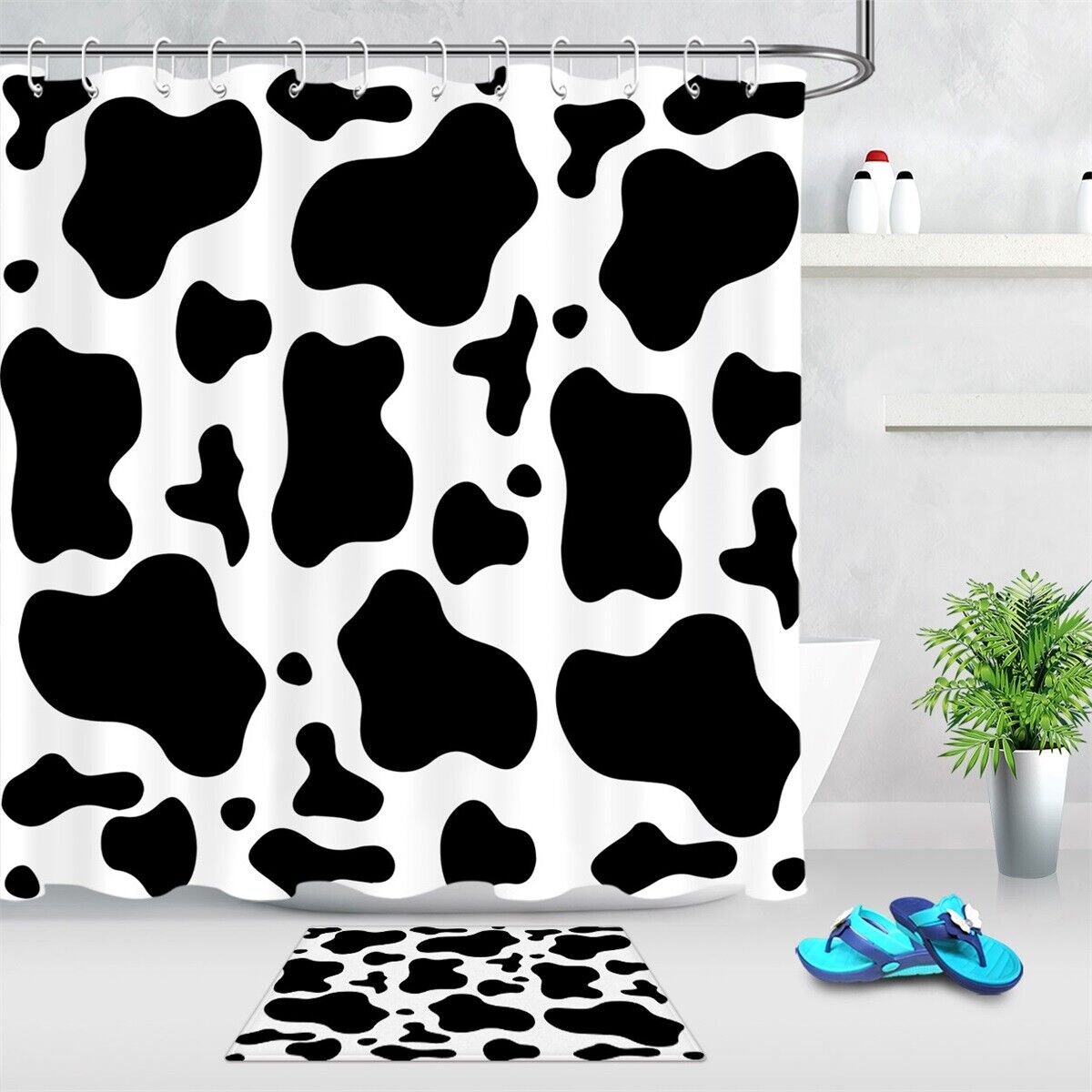 Abstract Cow Print Shower Curtain With Black And White Pattern - A Perfect Addition To Your Modern