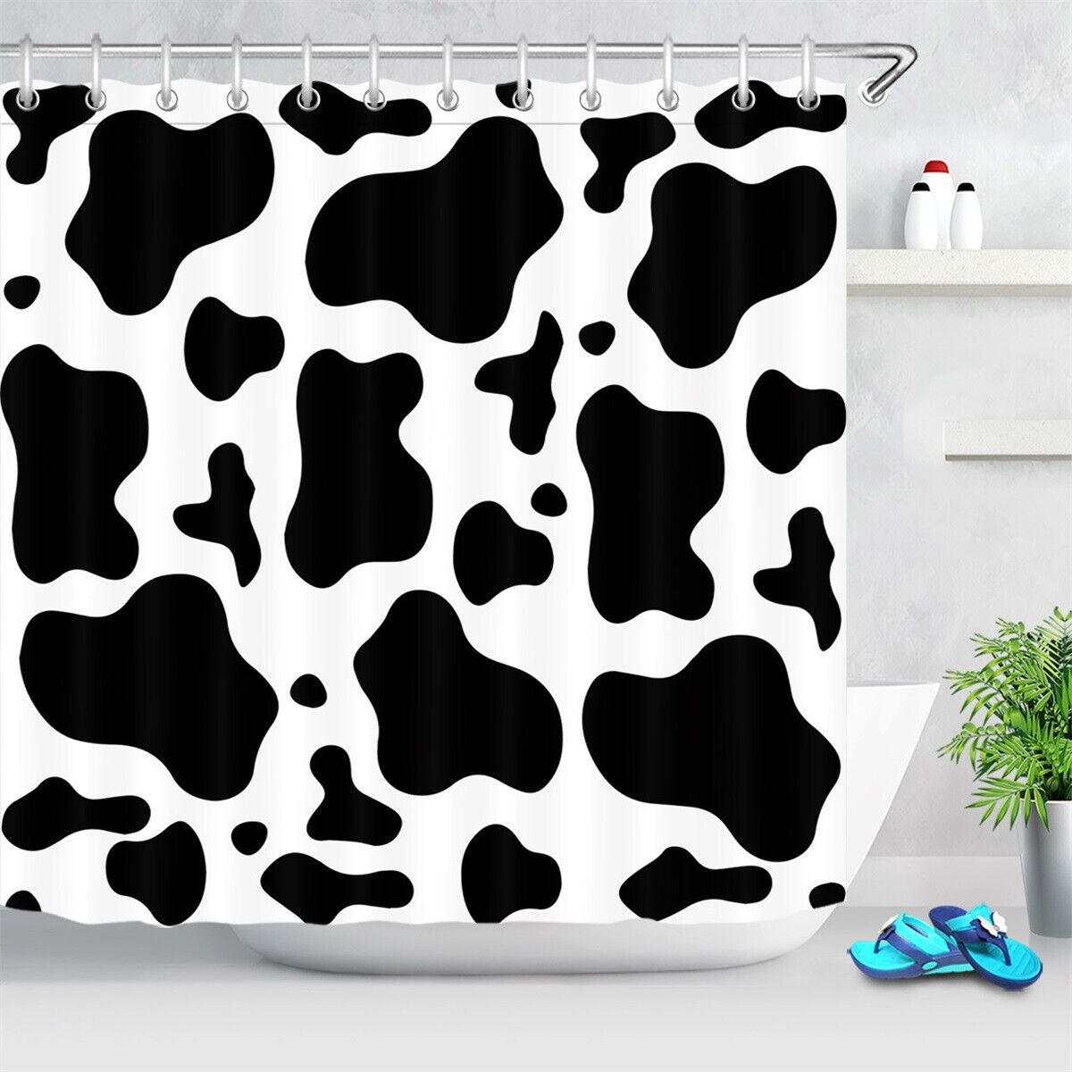 Abstract Cow Print Shower Curtain With Black And White Pattern - A Perfect Addition To Your Modern - Image 2