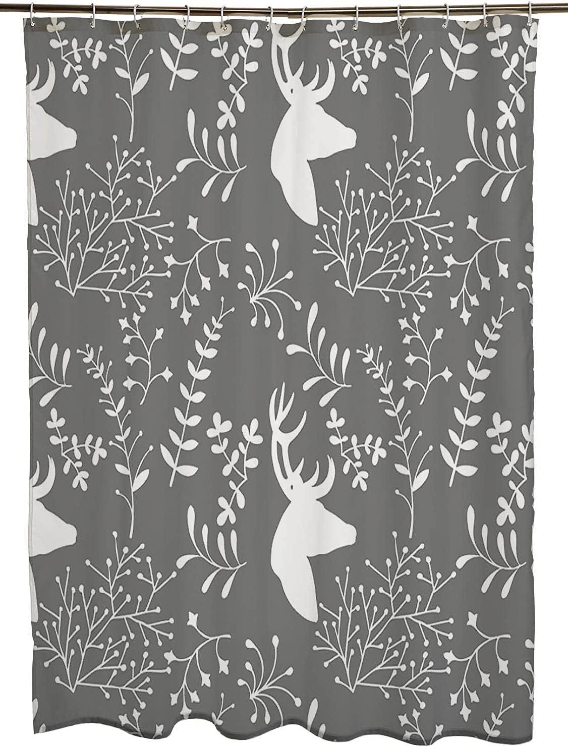 Abstract Deers Floral Animals Wildlife One Christmas Moose Shower Curtain for Bathroom with Creative Pattern - Okcorki