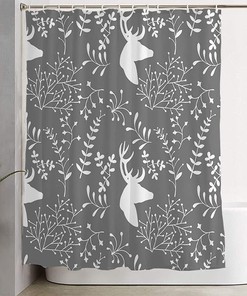 Abstract Deers Floral Animals Wildlife One Christmas Moose Shower Curtain for Bathroom with Creative Pattern - Okcorki