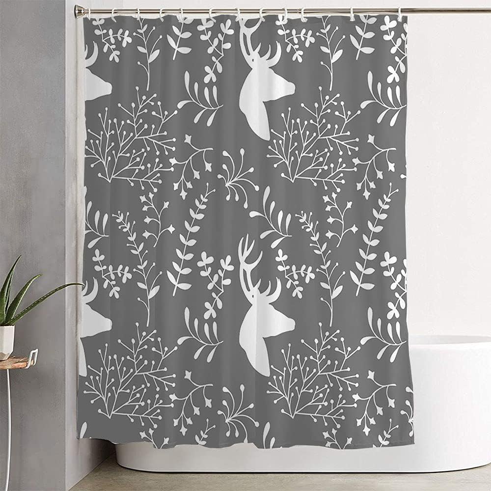 Abstract Deers Floral Animals Wildlife One Christmas Moose Shower Curtain for Bathroom with Creative Pattern - Okcorki