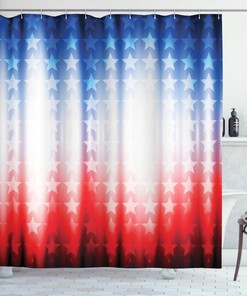 Abstract Digital Star Printed Shower Curtain With Flag Design For A Patriotic Bathroom Decor