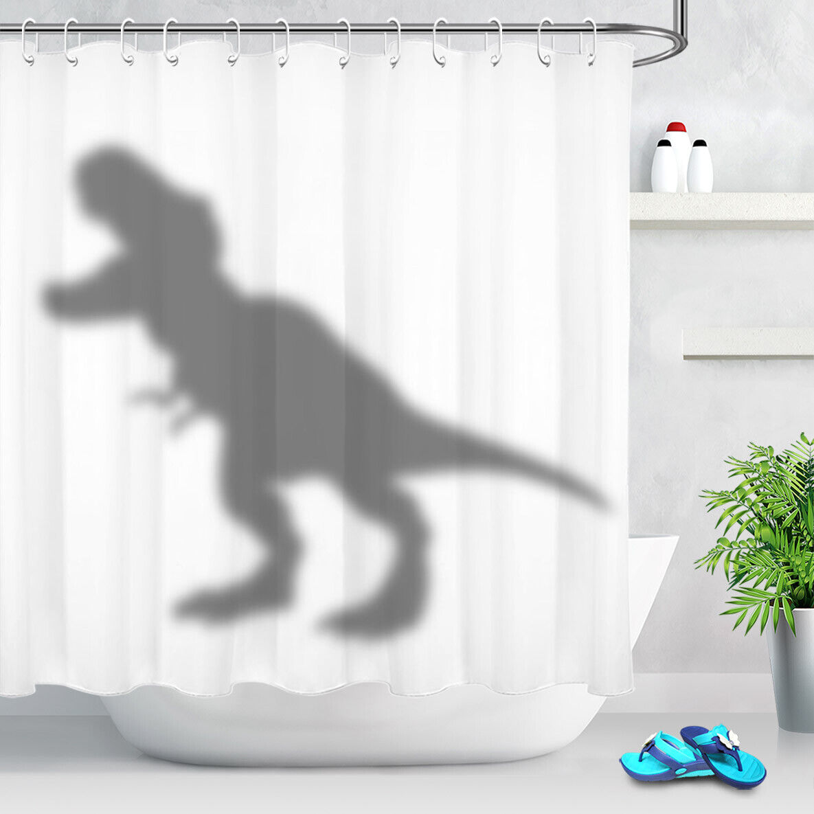 Abstract Dinosaur Shadow Shower Curtain For Adults Bathroom - Image 2