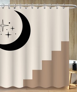 Abstract Double Color Matching Star And Moon Shower Curtain For A Bohemian Vibe