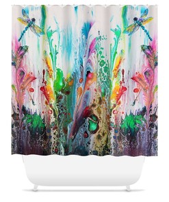 Abstract Dragonfly and Colorful Wildflower Shower Curtain - Eye-catching Bathroom Decor