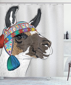 Abstract Ethnic Llama Pattern Shower Curtain - Neutral Bathroom Decor for Animal Lovers