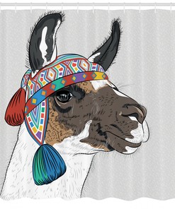 Abstract Ethnic Llama Pattern Shower Curtain - Neutral Bathroom Decor for Animal Lovers