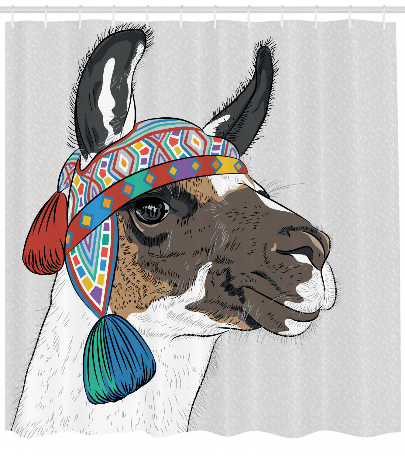 Abstract Ethnic Llama Pattern Shower Curtain - Neutral Bathroom Decor for Animal Lovers