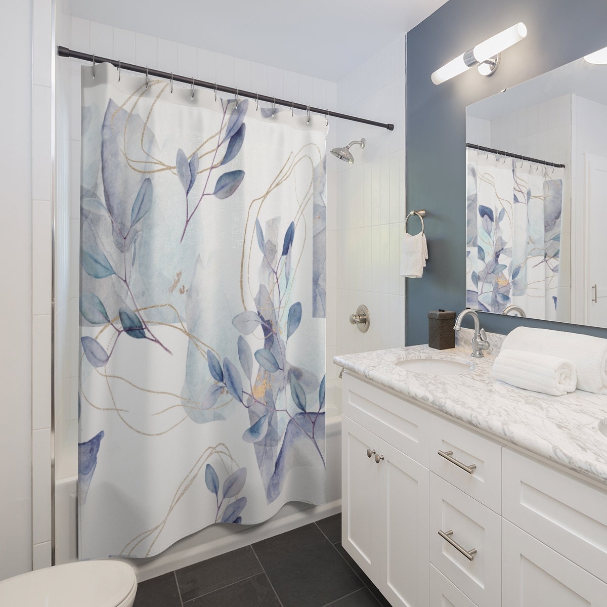 Abstract Flower Branches Shower Curtain For A Modern Bathroom