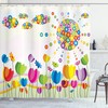 Abstract Flower Sun and Clouds Illustration Shower Curtain Set for Home Decor by Ikfashoni 