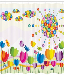 Abstract Flower Sun and Clouds Illustration Shower Curtain Set for Home Decor by Ikfashoni