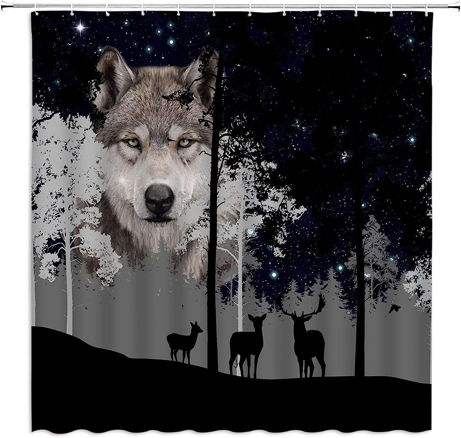 Abstract Forest Shower Curtain Rustic Deer Moose Tree Camping Wildlife Bathroom Decor