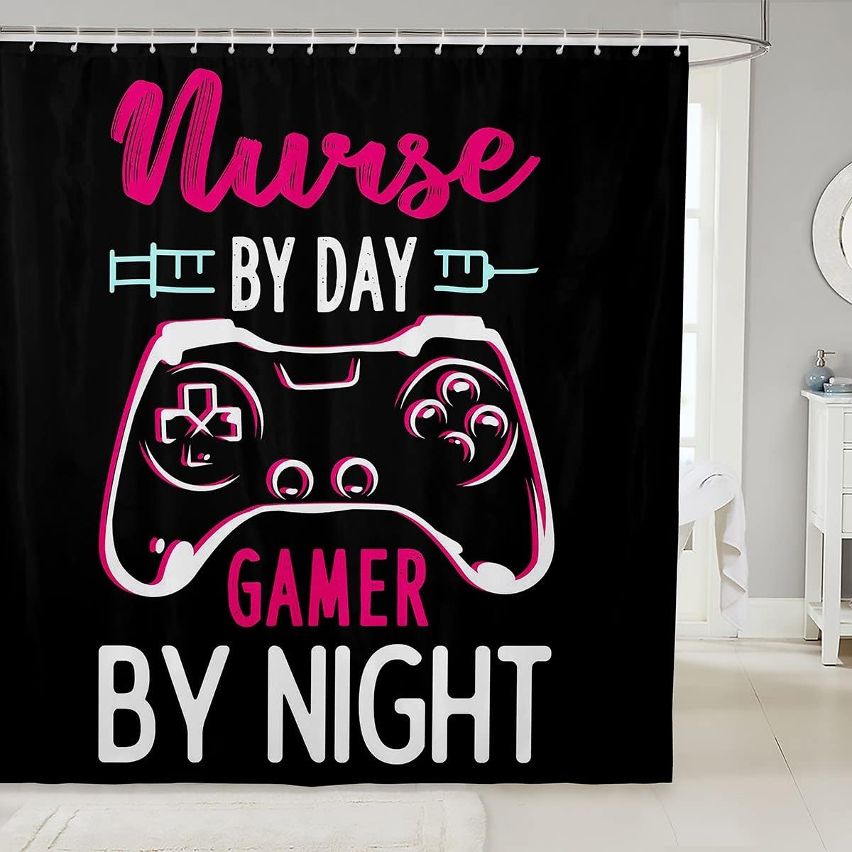 Abstract Gamepad And Nurse Design Shower Curtain For Boys And Girls.
