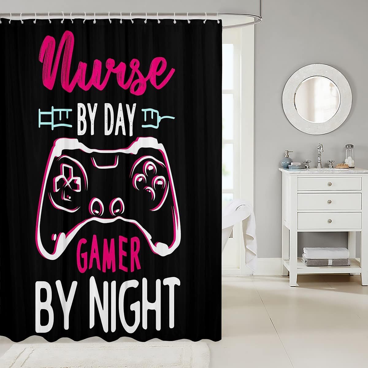 Abstract Gamepad And Nurse Design Shower Curtain For Boys And Girls.