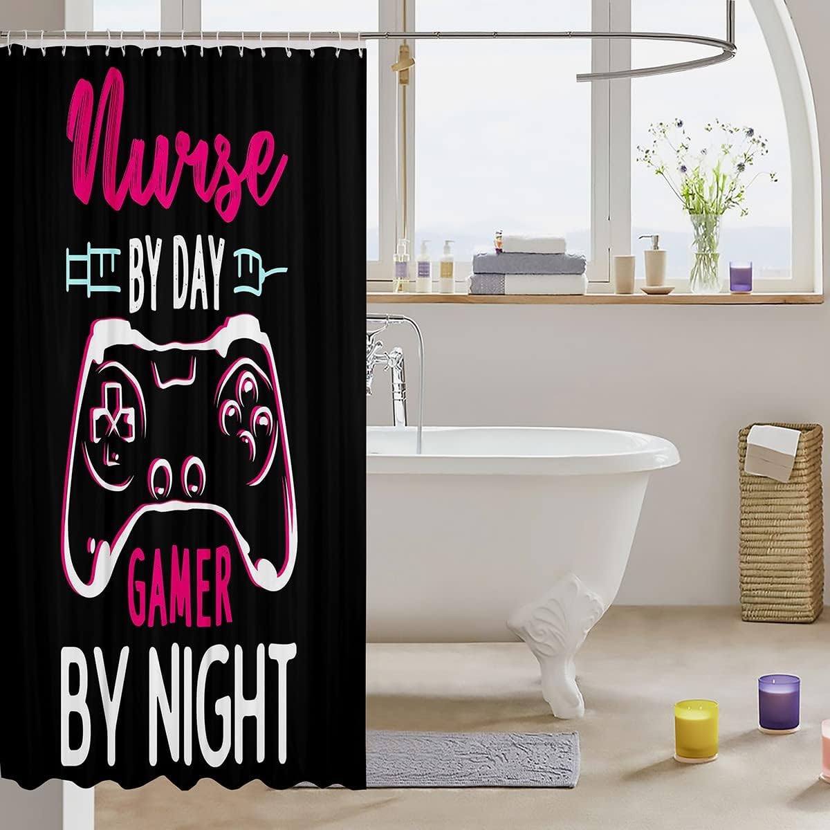 Abstract Gamepad And Nurse Design Shower Curtain For Boys And Girls.