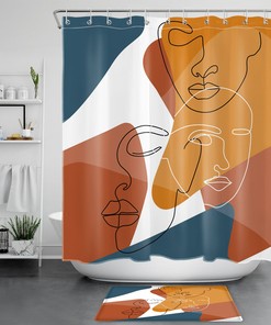 Abstract Geometric Line Face Shower Curtain For Modern Bathroom