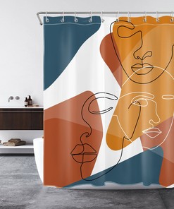 Abstract Geometric Line Face Shower Curtain For Modern Bathroom