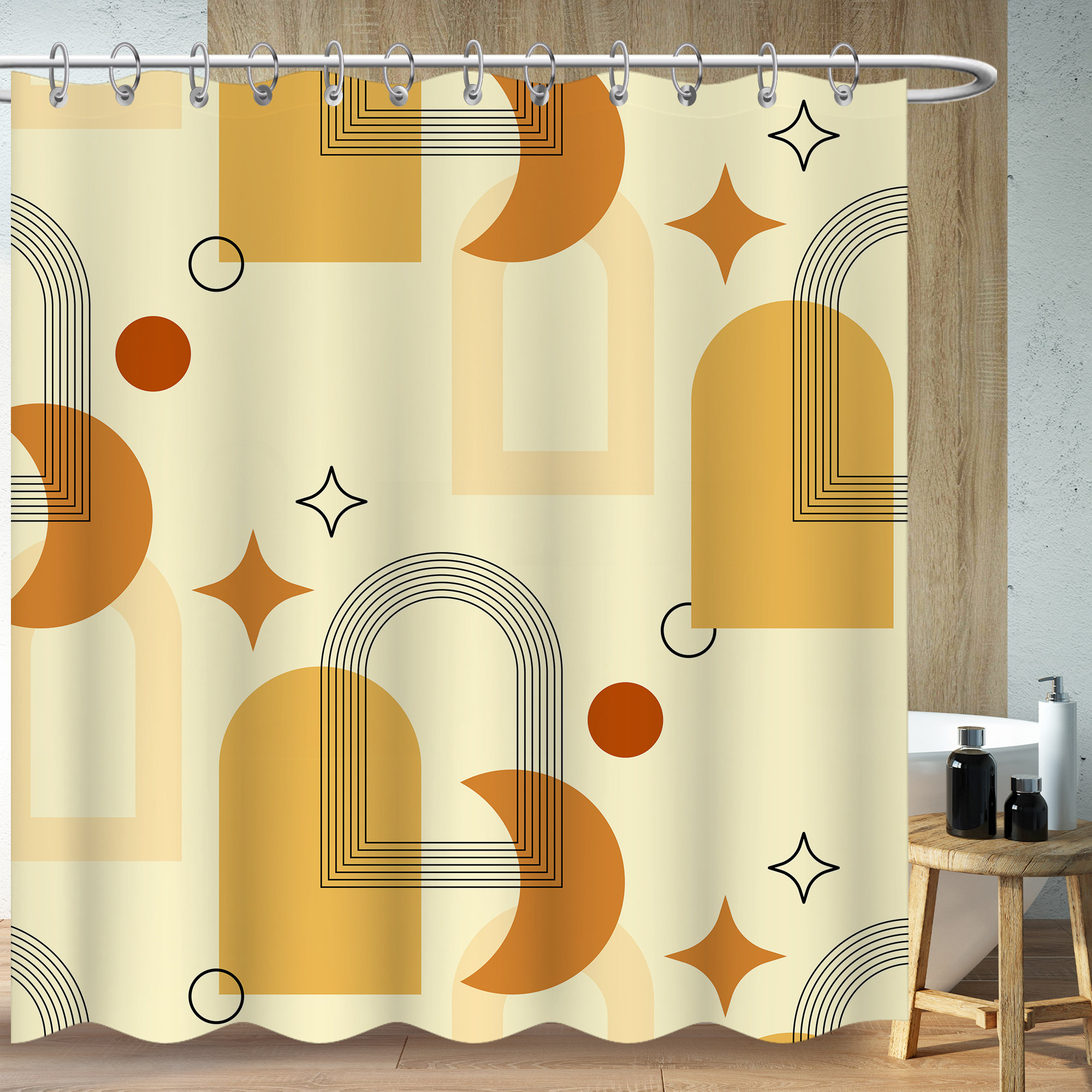 Abstract Geometric Lines Star And Moon Shower Curtain For A Bold Look