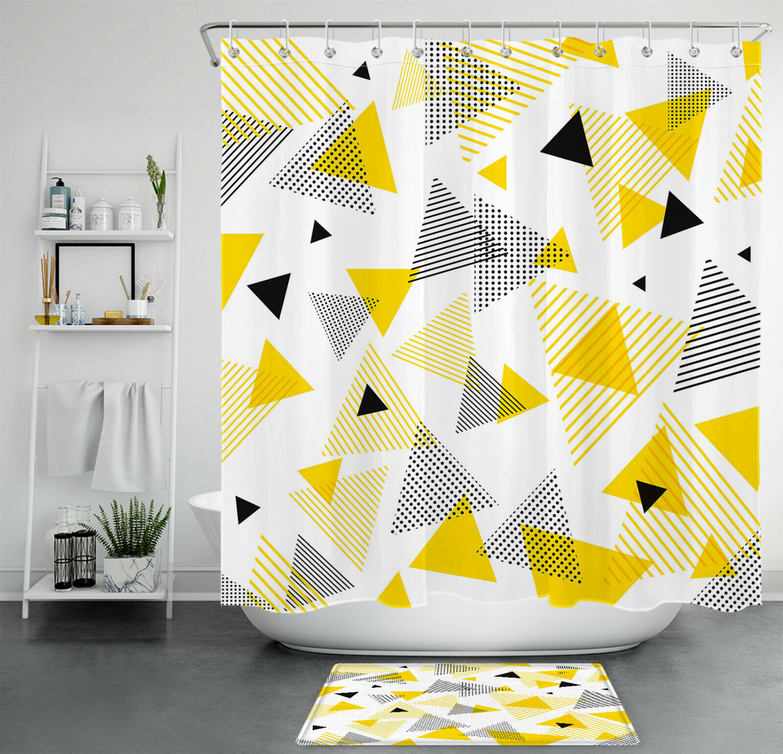 Abstract Geometric Pattern Graphic Triangle Shower Curtain for Modern Bathroom Decor