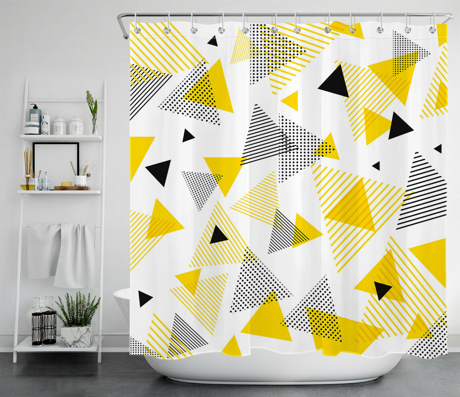 Abstract Geometric Pattern Graphic Triangle Shower Curtain for Modern Bathroom Decor