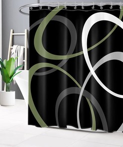 Abstract Geometric Pattern Sage Green And Grey Shower Curtain, Modern Minimalist Bathroom Decor 