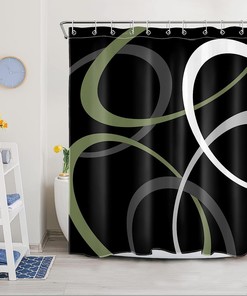 Abstract Geometric Pattern Sage Green And Grey Shower Curtain, Modern Minimalist Bathroom Decor